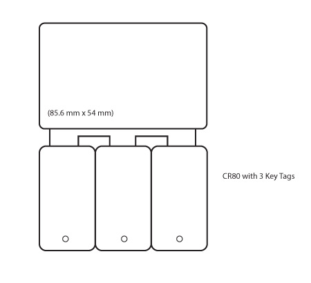 cr80 plastic card with 3 key tags